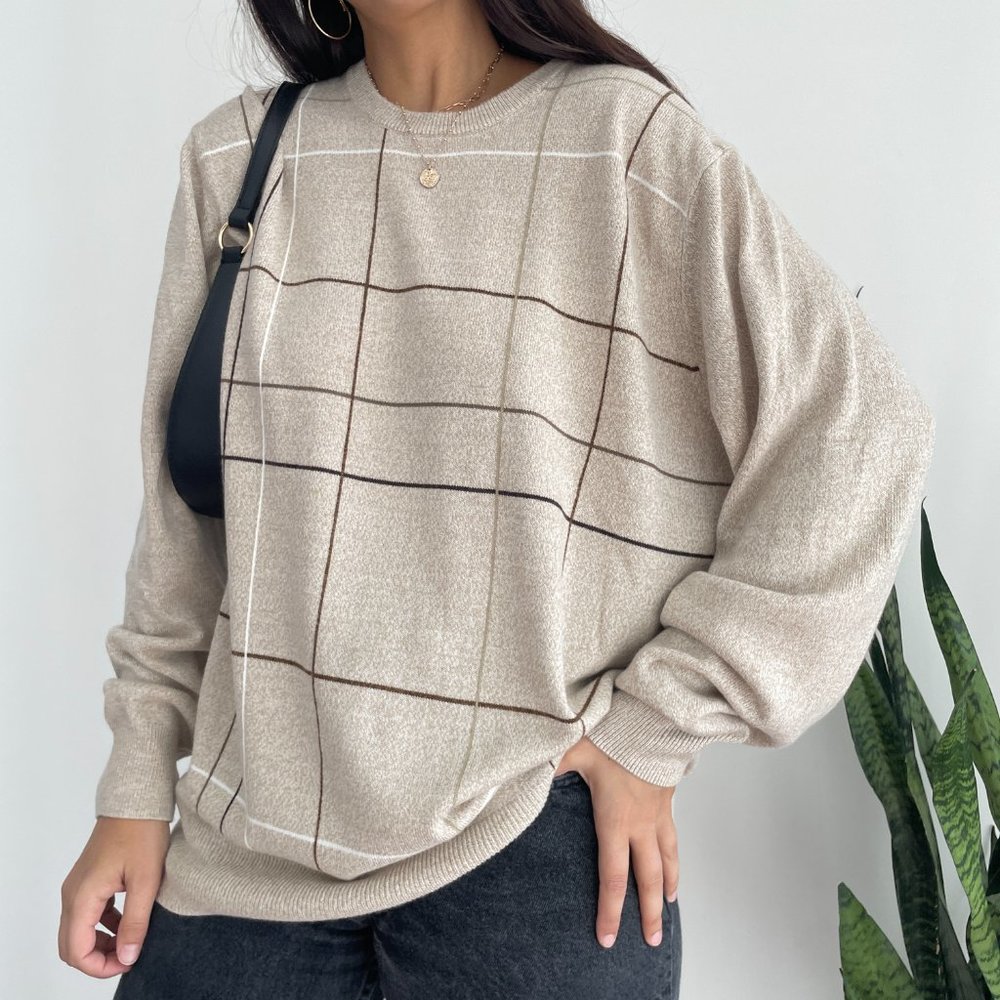 Vintage plaid oversized crew dad sweater - Picture 6 of 8